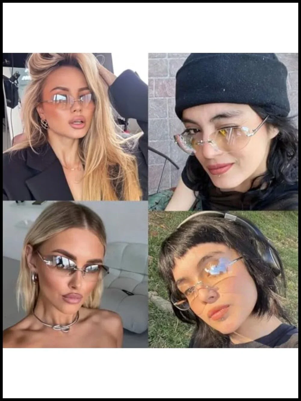 Y2K Vintage Rimless Oval Sunglasses UV400 Rectangle Retro Cool Shades